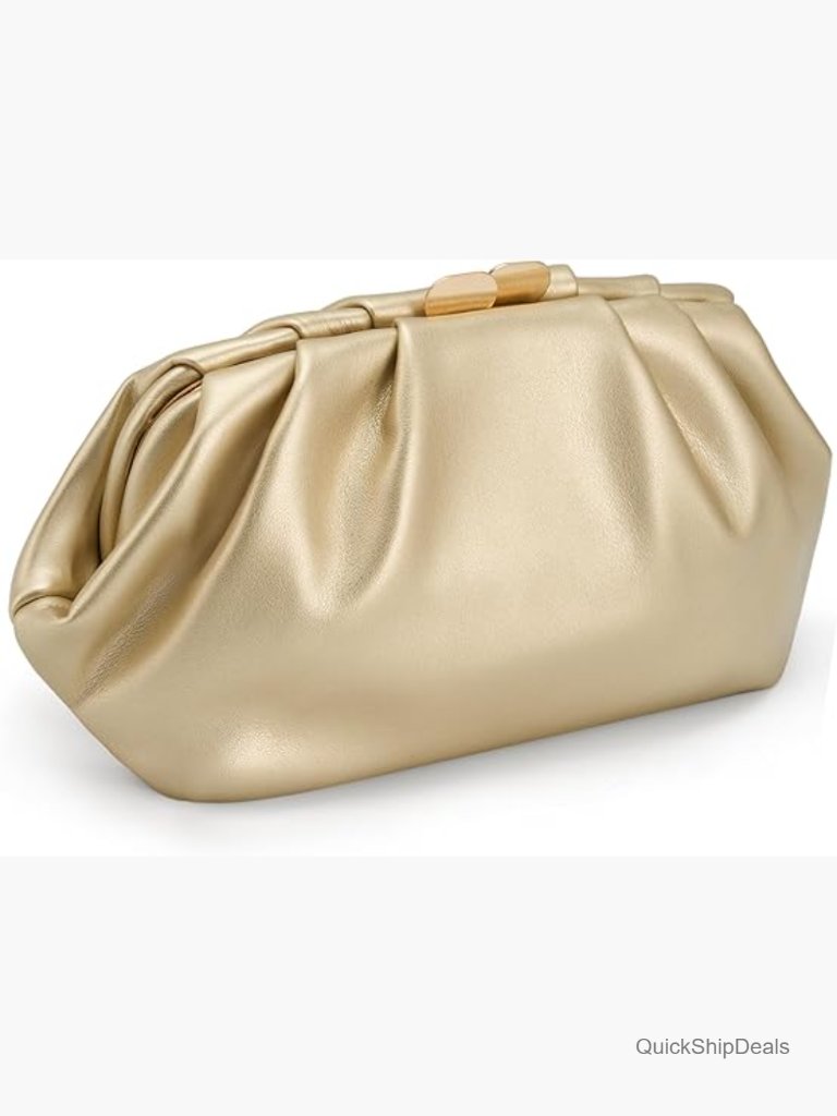 Pu Leather Pleated Clutch Purse With Detachable Chain For Formal Events